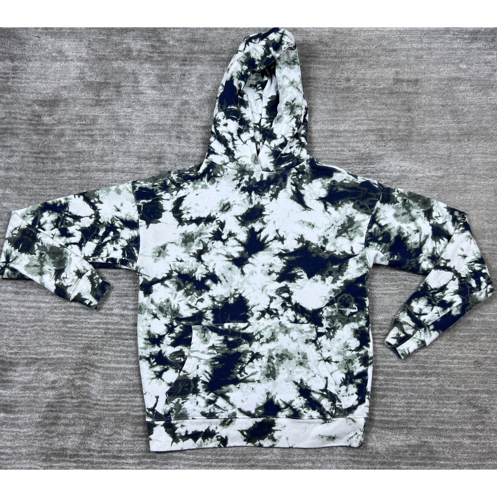 Unbranded Hoodie Unisex XS Green Navy White Tie Dye Pullover French Terry Cotton